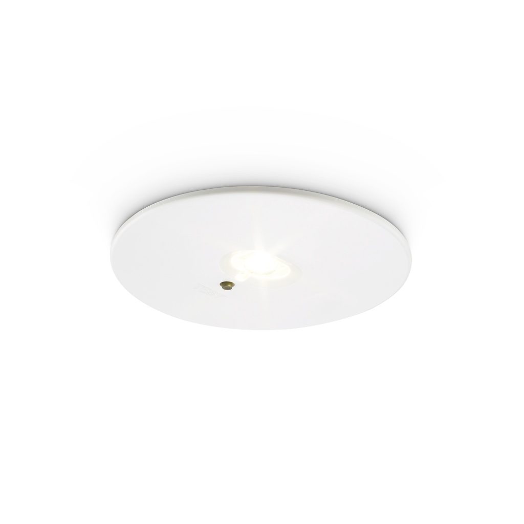 Philips EM250B draadloze noodspot met ronde witte behuizing met centrale lichtbron